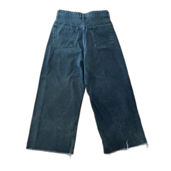 Zara High Rise Washed Black Culotte Jeans Raw Hem Wide Leg Rigid Denim Sz 6 - Picture 4 of 7